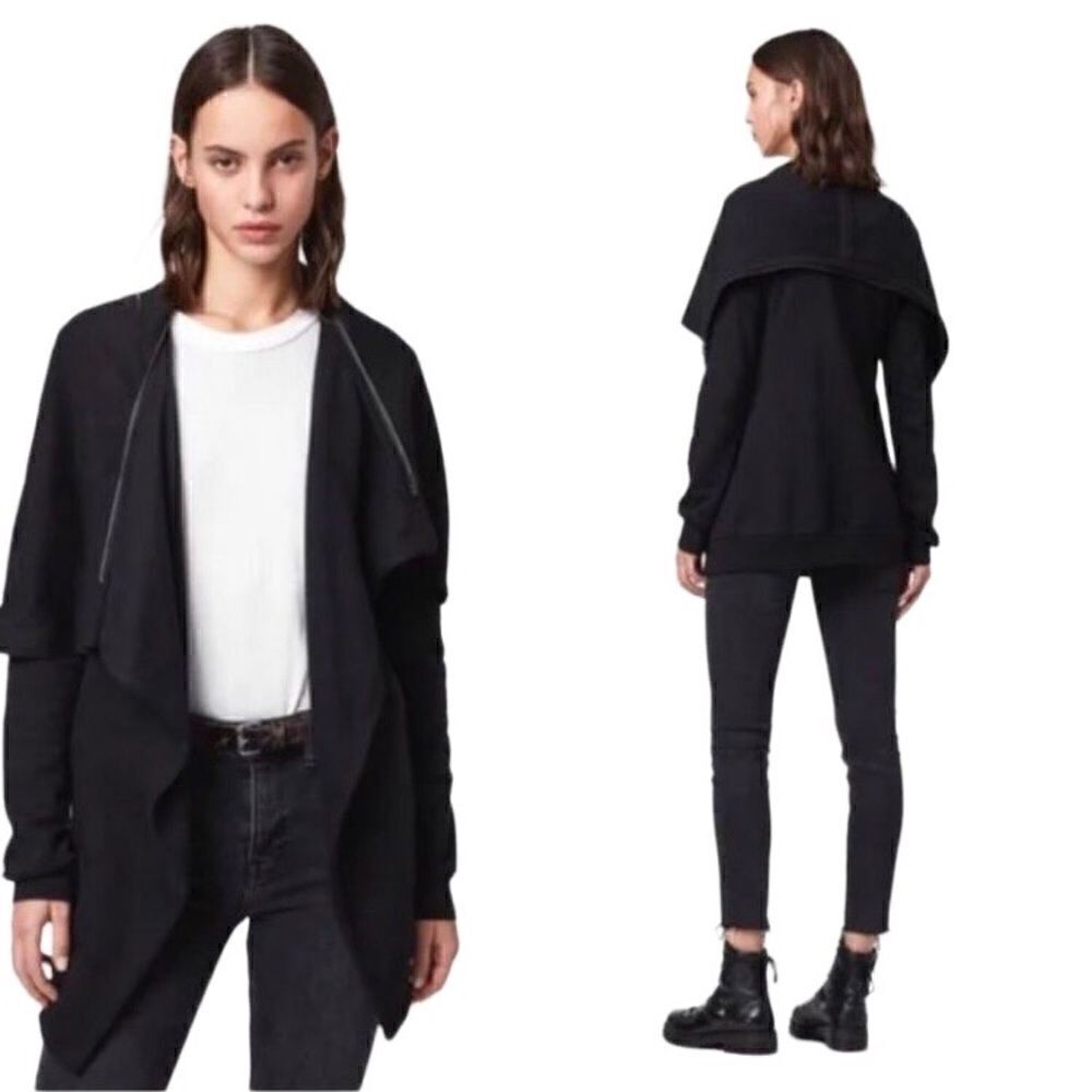 All Saints Dahlia black asymmetrical convertible sweatshirt jacket XS‎